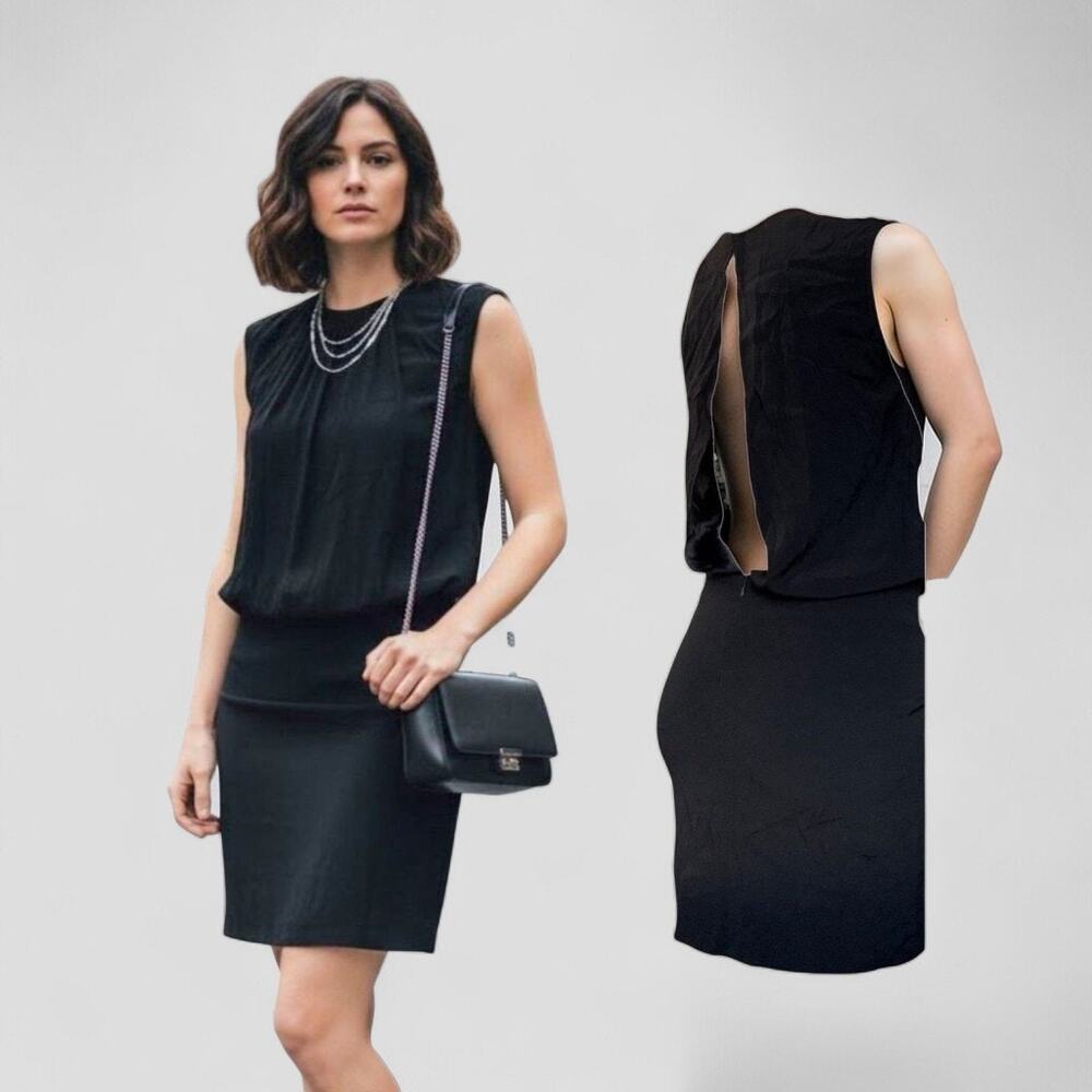 Sandro Paris Black Sleeveless Blouson Dress Open Keyhole Back Size 2
